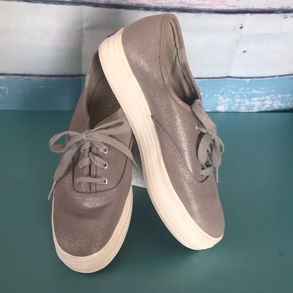 Keds grey silver metallic triple platform lace up sneaker size 7.5 - Picture 3 of 10